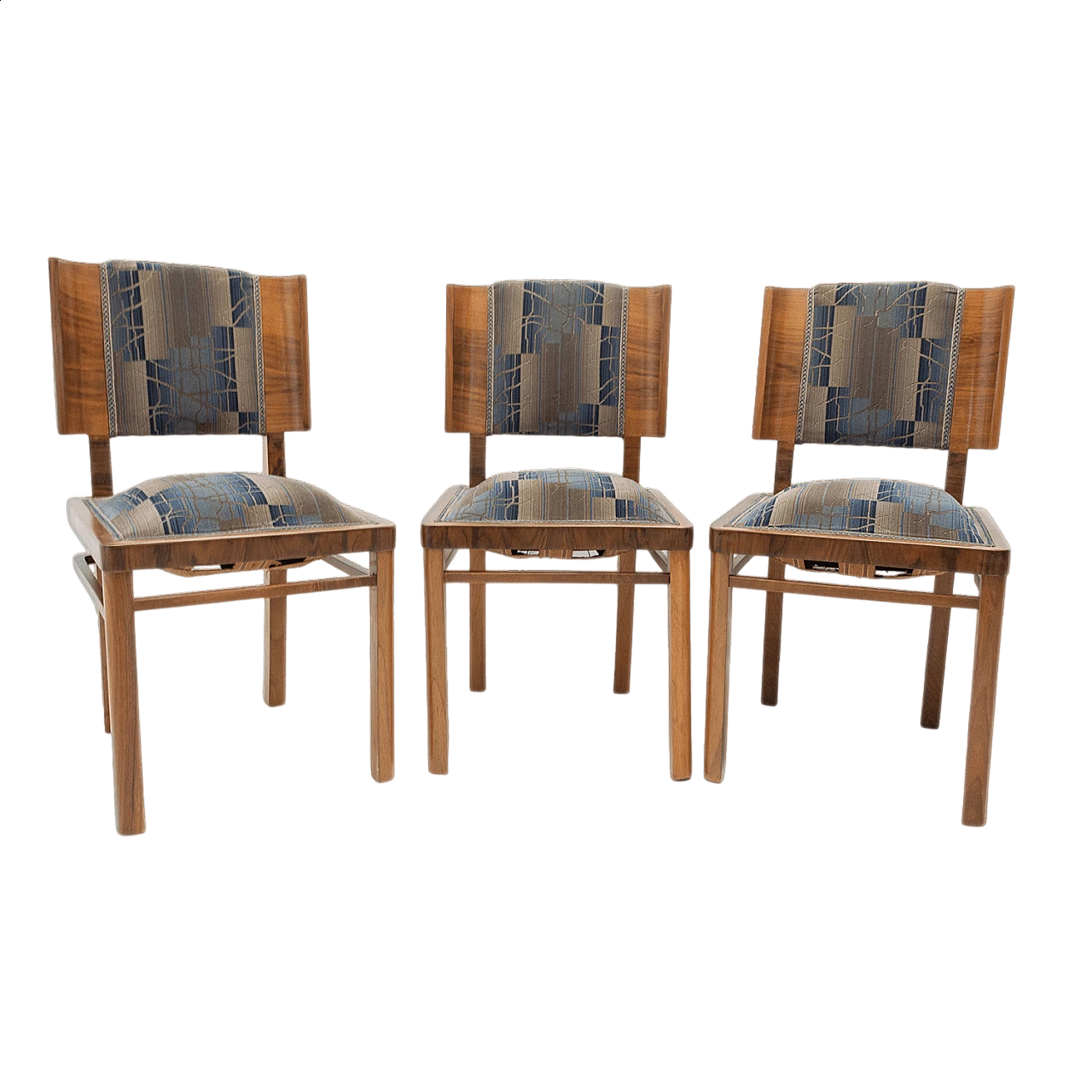 3 Art Deco walnut veneer dining chairs, 1930s 22
