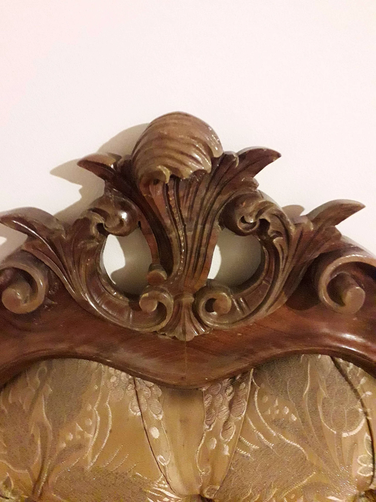 Testata per letto singolo in noce e tessuto in stile Barocco, anni '40 2