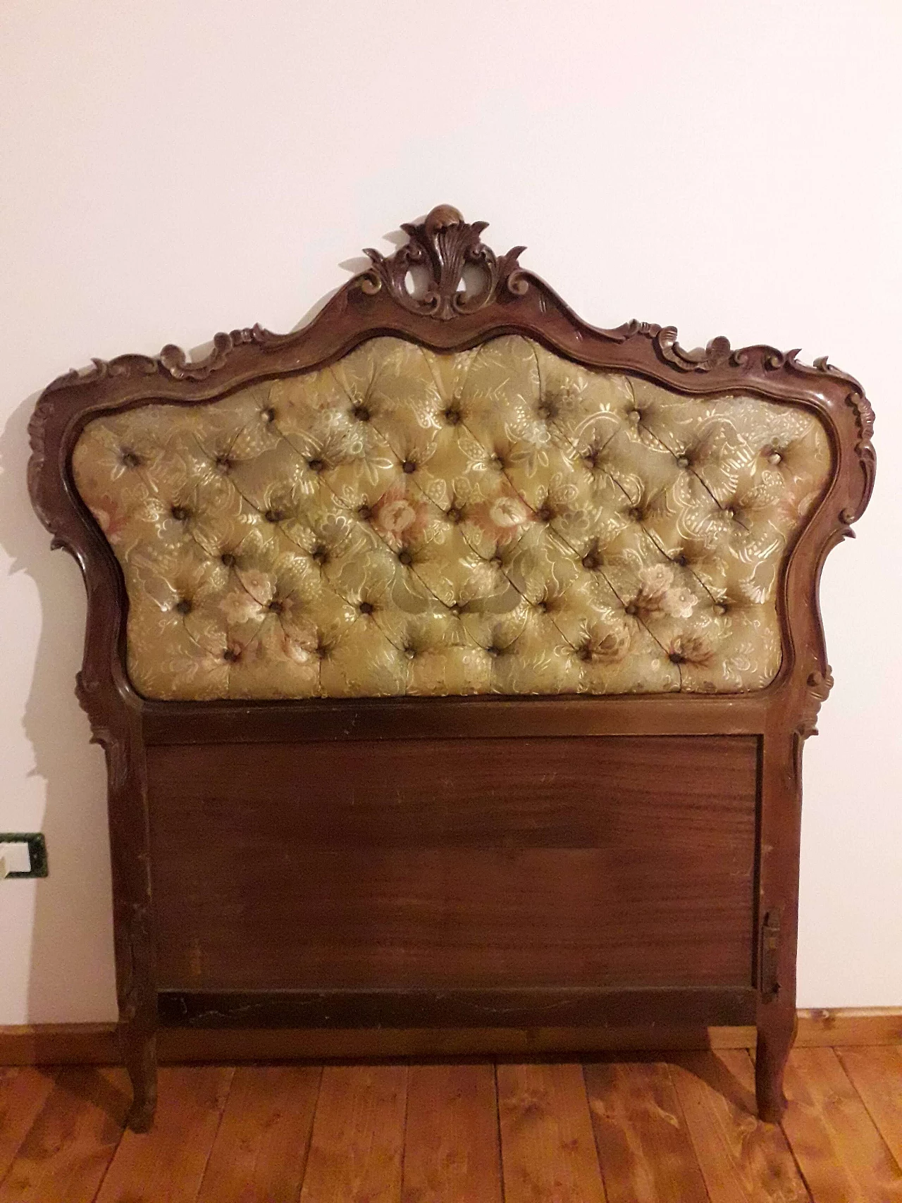 Headboard for single bed made of walnut and fabric in Baroque style, 1940s 3