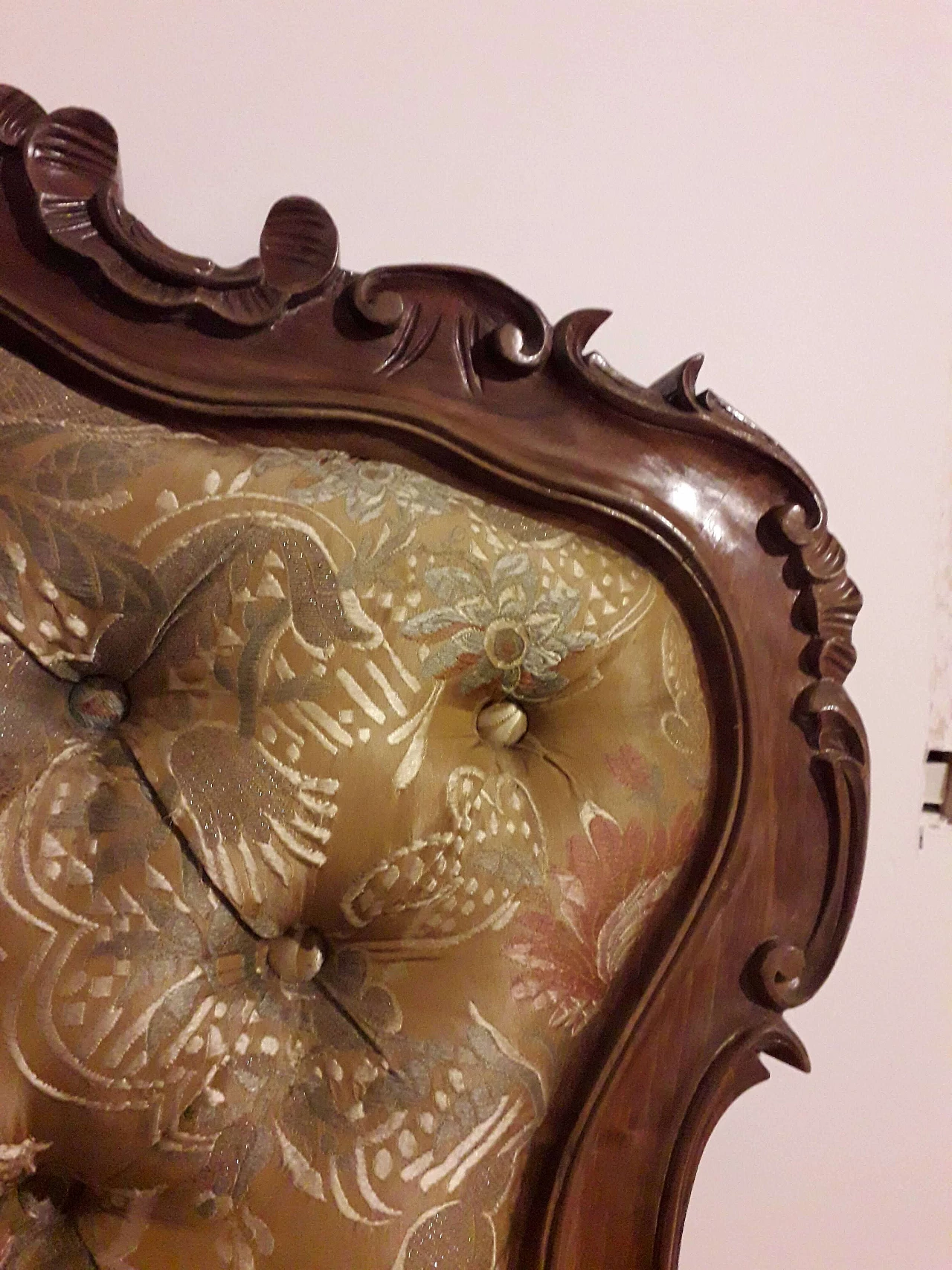 Testata per letto singolo in noce e tessuto in stile Barocco, anni '40 7