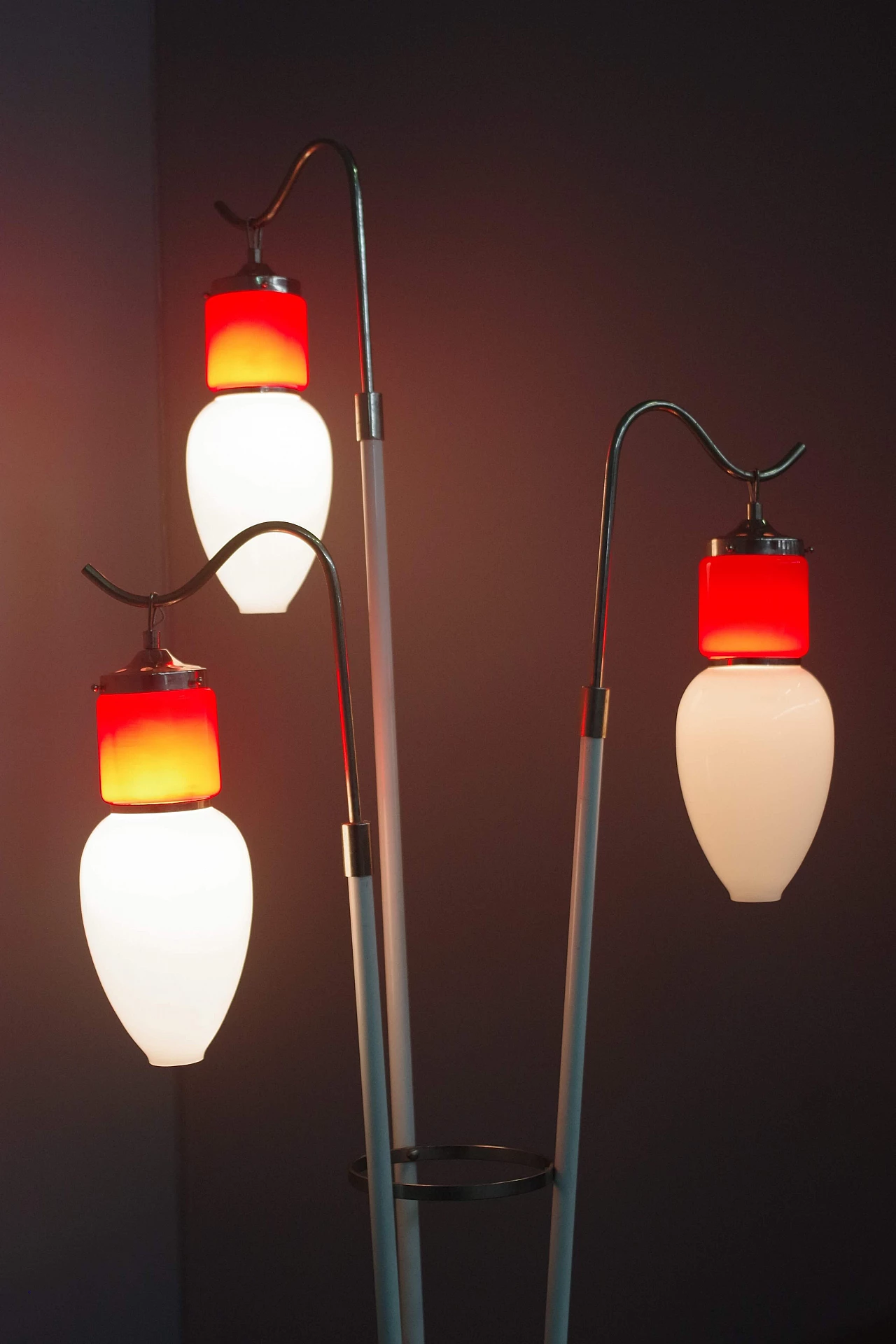 Three-light floor lamp in glass, metal and marble, 1970s 9