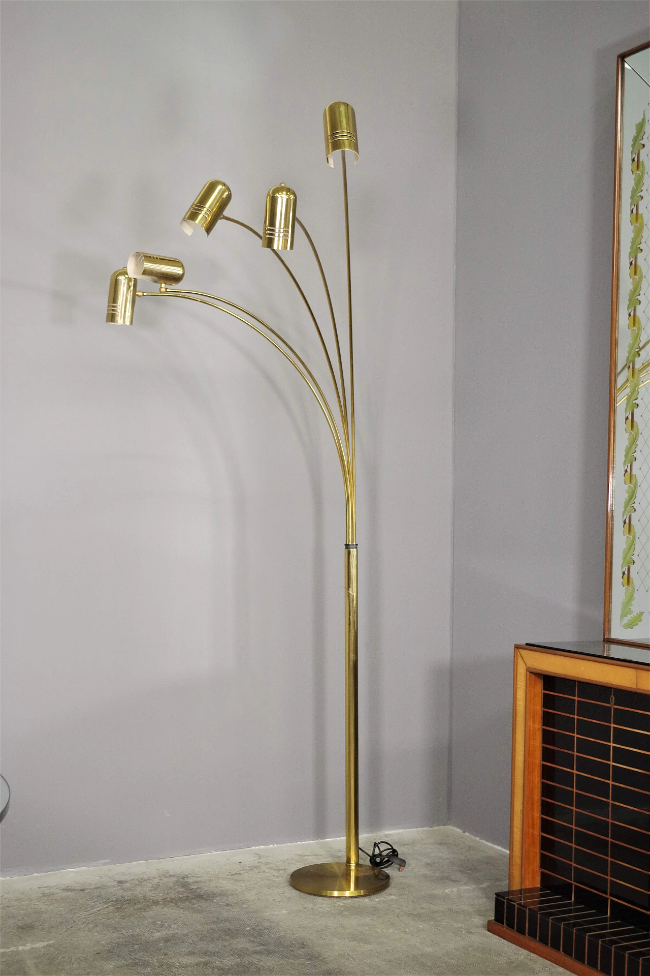 Brass five-light floor lamp, 1970s 1
