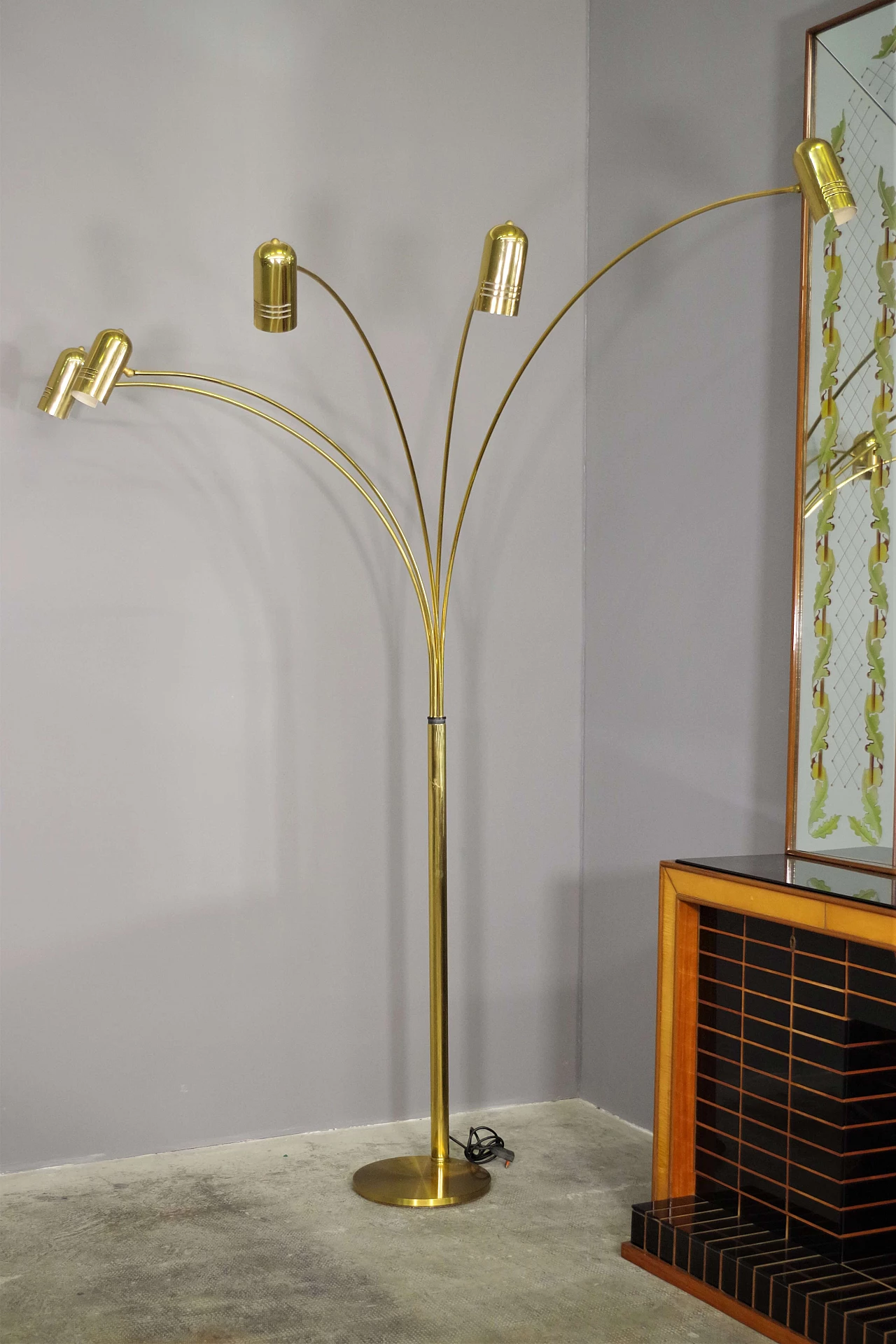 Brass five-light floor lamp, 1970s 10