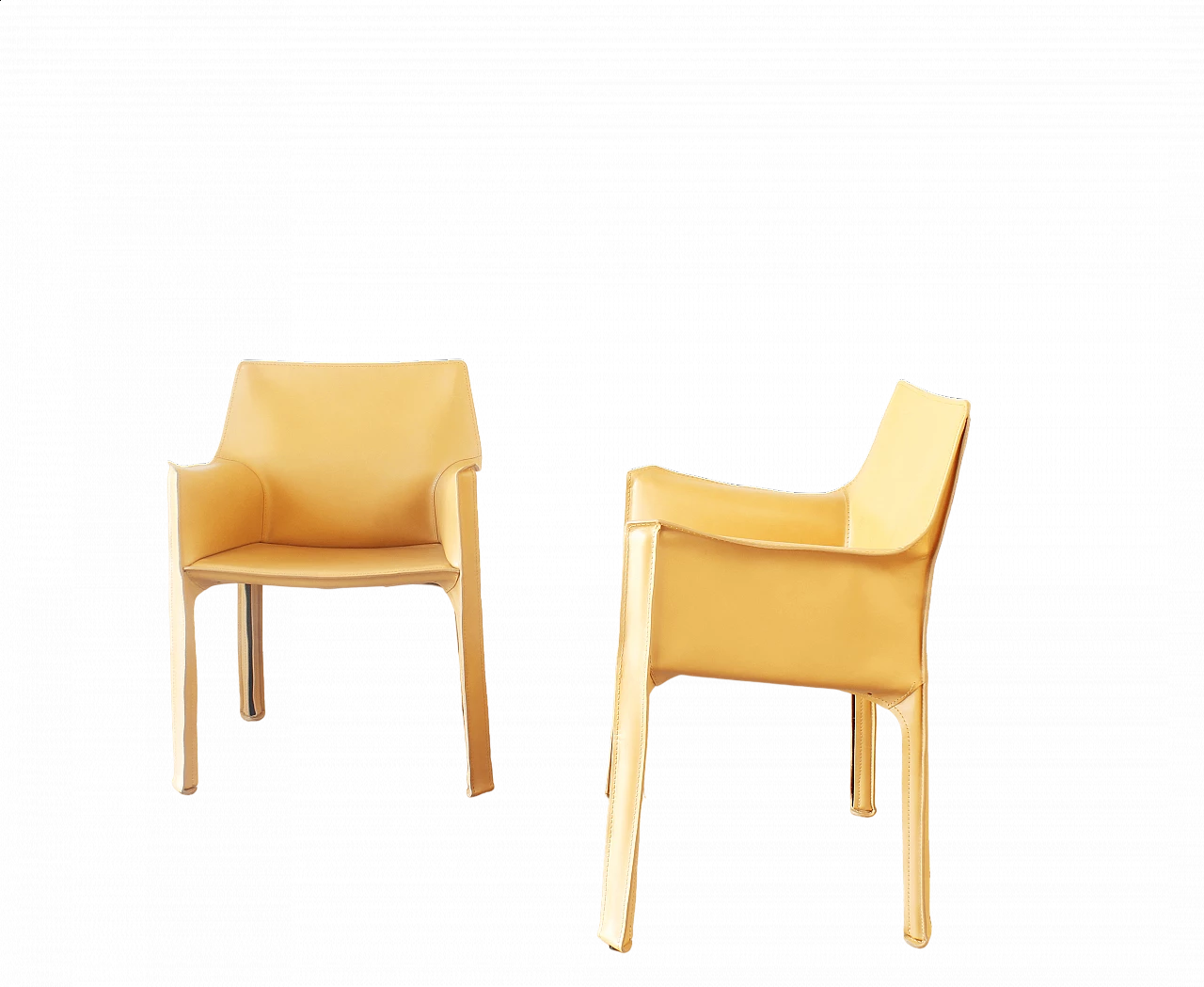 Pair of yellow Cab 413 armchairs by Mario Bellini for Cassina 6