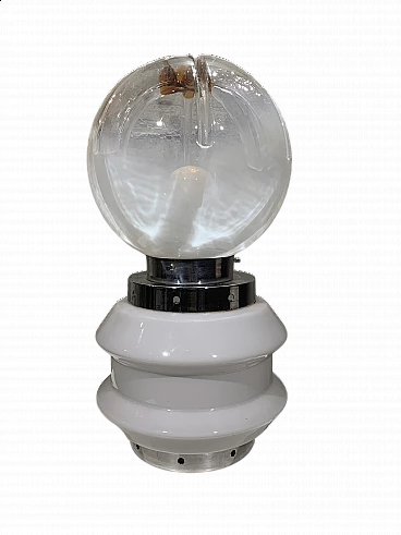 Lampada da tavolo in vetro opalino bianco e trasparente, anni '70