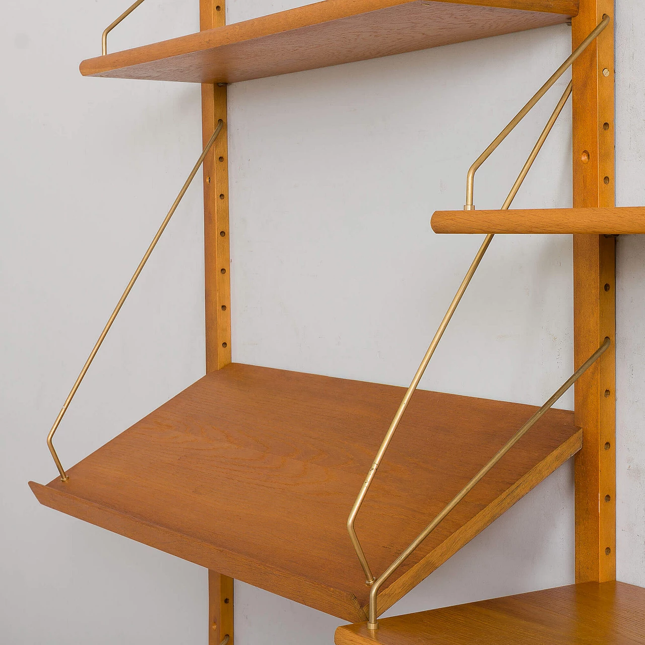 Scandinavian Cadovius-style oak wall cabinet with display shelf, 1960s 4