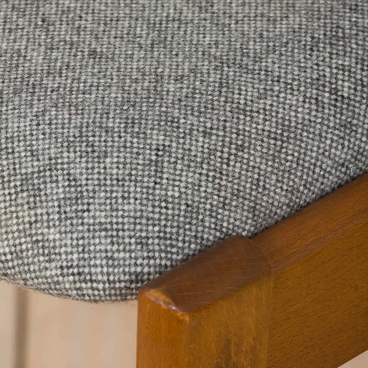 4 Danish wooden chairs upholstered in gray wool, 1960s 9