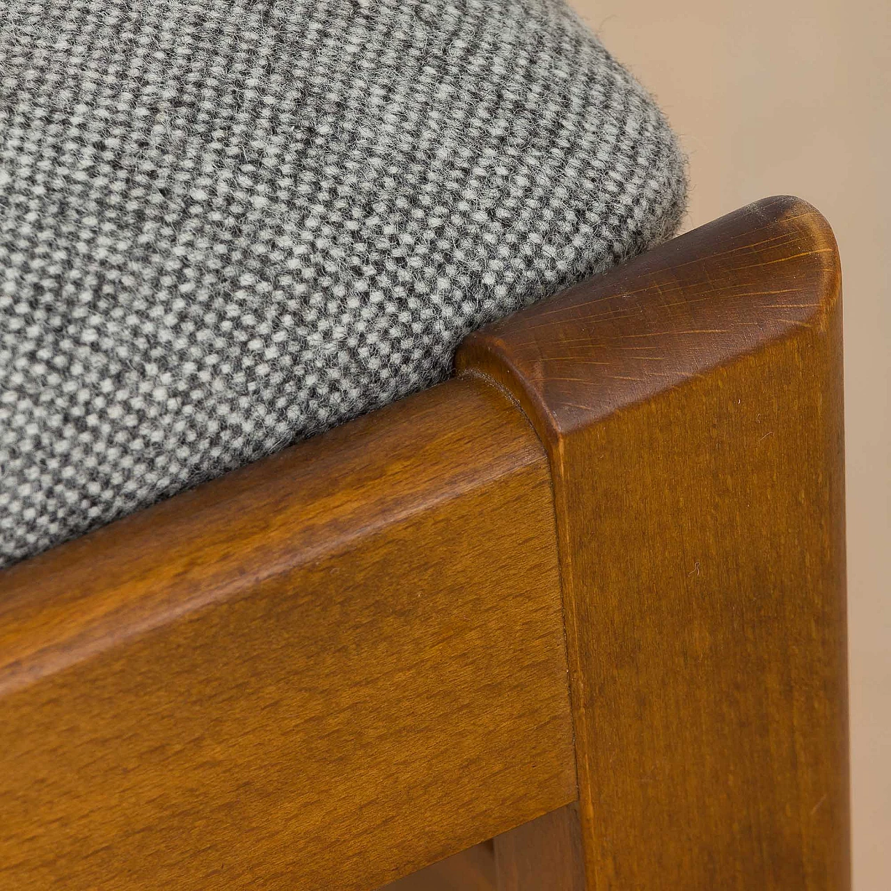 4 Danish wooden chairs upholstered in gray wool, 1960s 12