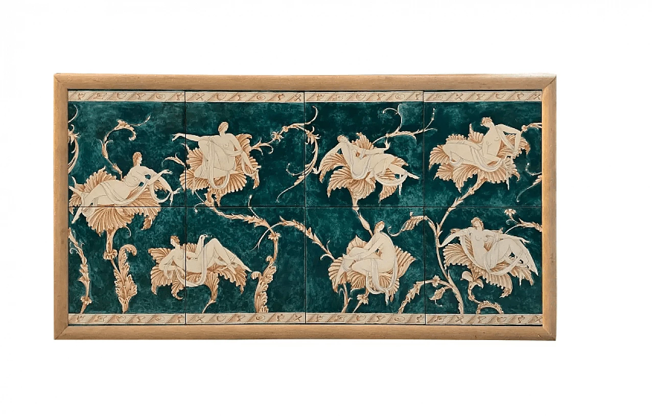 8 Piastrelle in ceramica di Giò Ponti per Bardelli in un pannello di legno, anni '70 1