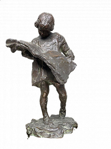Child reading, bronze sculpture, early 20th century