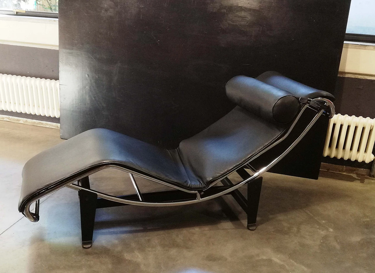 Black leather tilting chaise longue by Alivar, 1990s 2