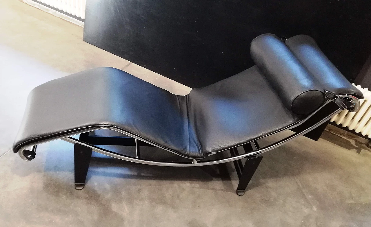 Black leather tilting chaise longue by Alivar, 1990s 5