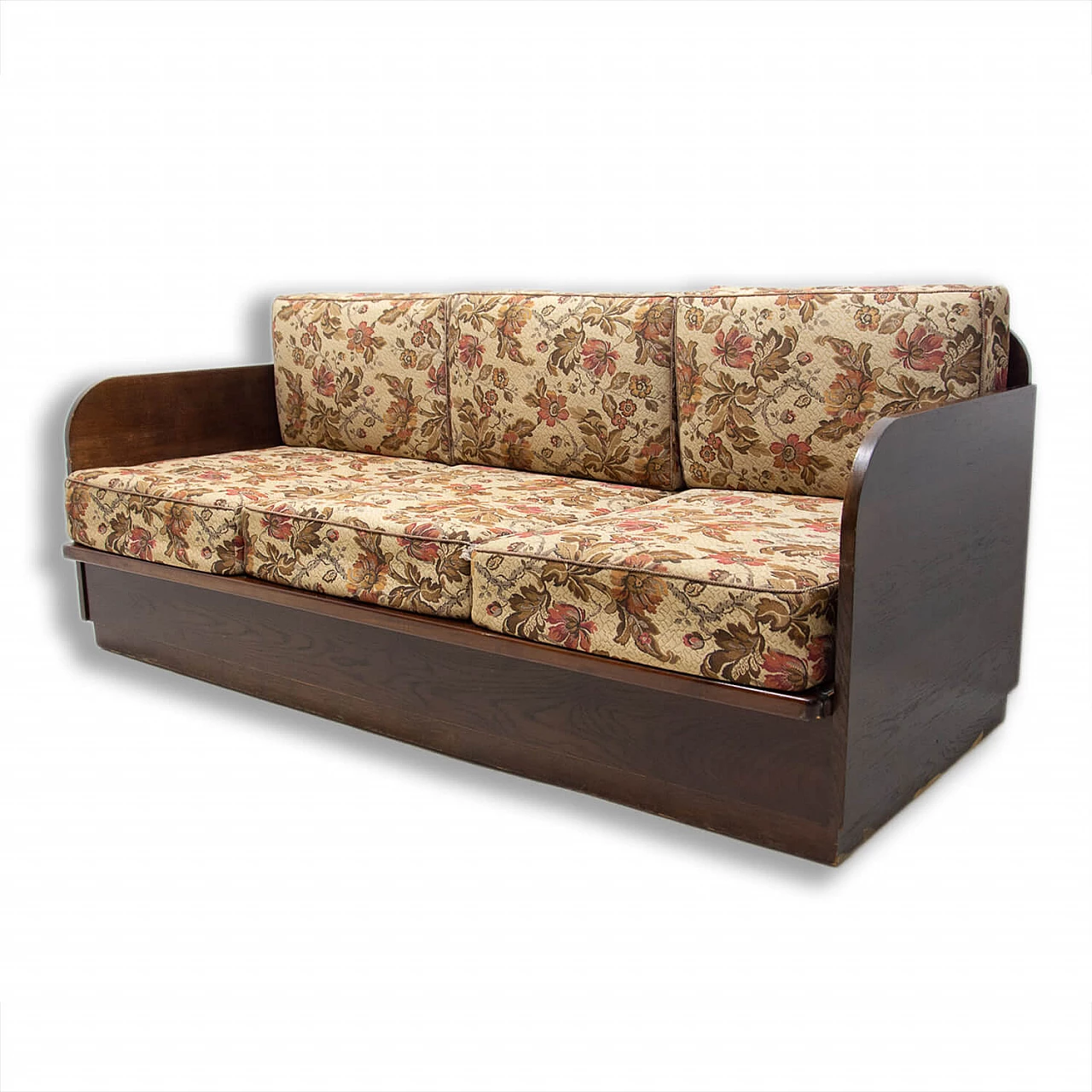 Divano letto pieghevole in legno impiallacciato faggio, anni '50 1