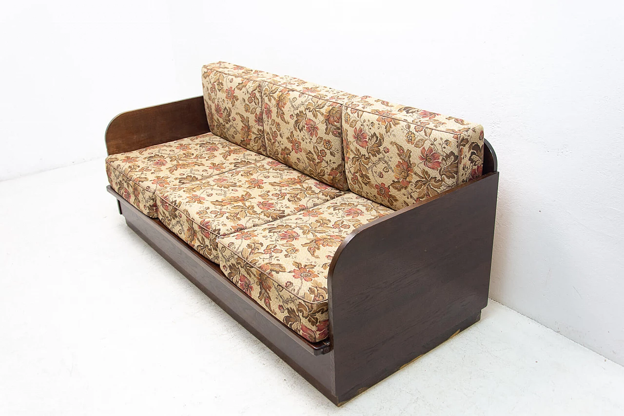 Divano letto pieghevole in legno impiallacciato faggio, anni '50 3