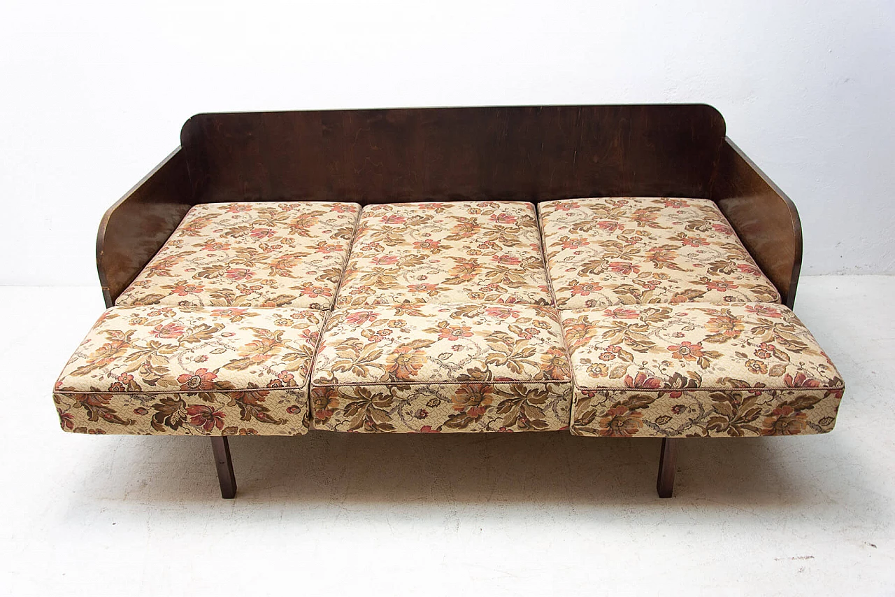 Divano letto pieghevole in legno impiallacciato faggio, anni '50 10