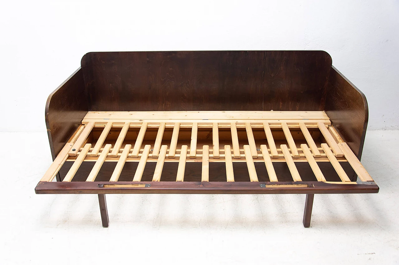 Divano letto pieghevole in legno impiallacciato faggio, anni '50 14