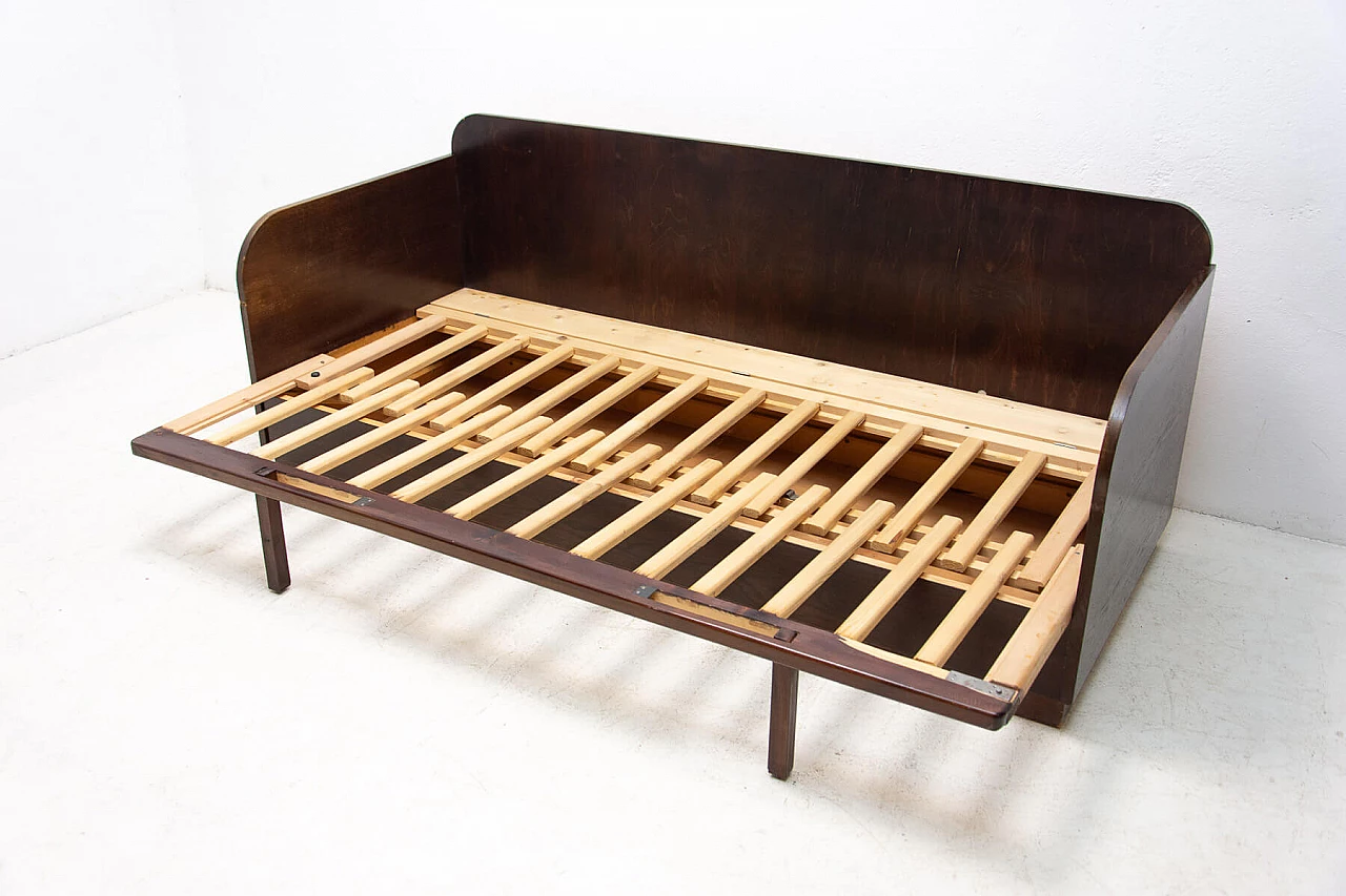 Divano letto pieghevole in legno impiallacciato faggio, anni '50 15