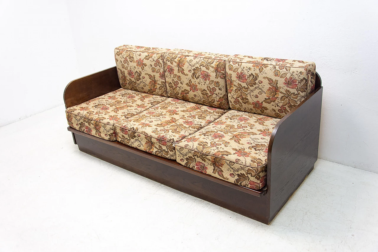 Divano letto pieghevole in legno impiallacciato faggio, anni '50 21