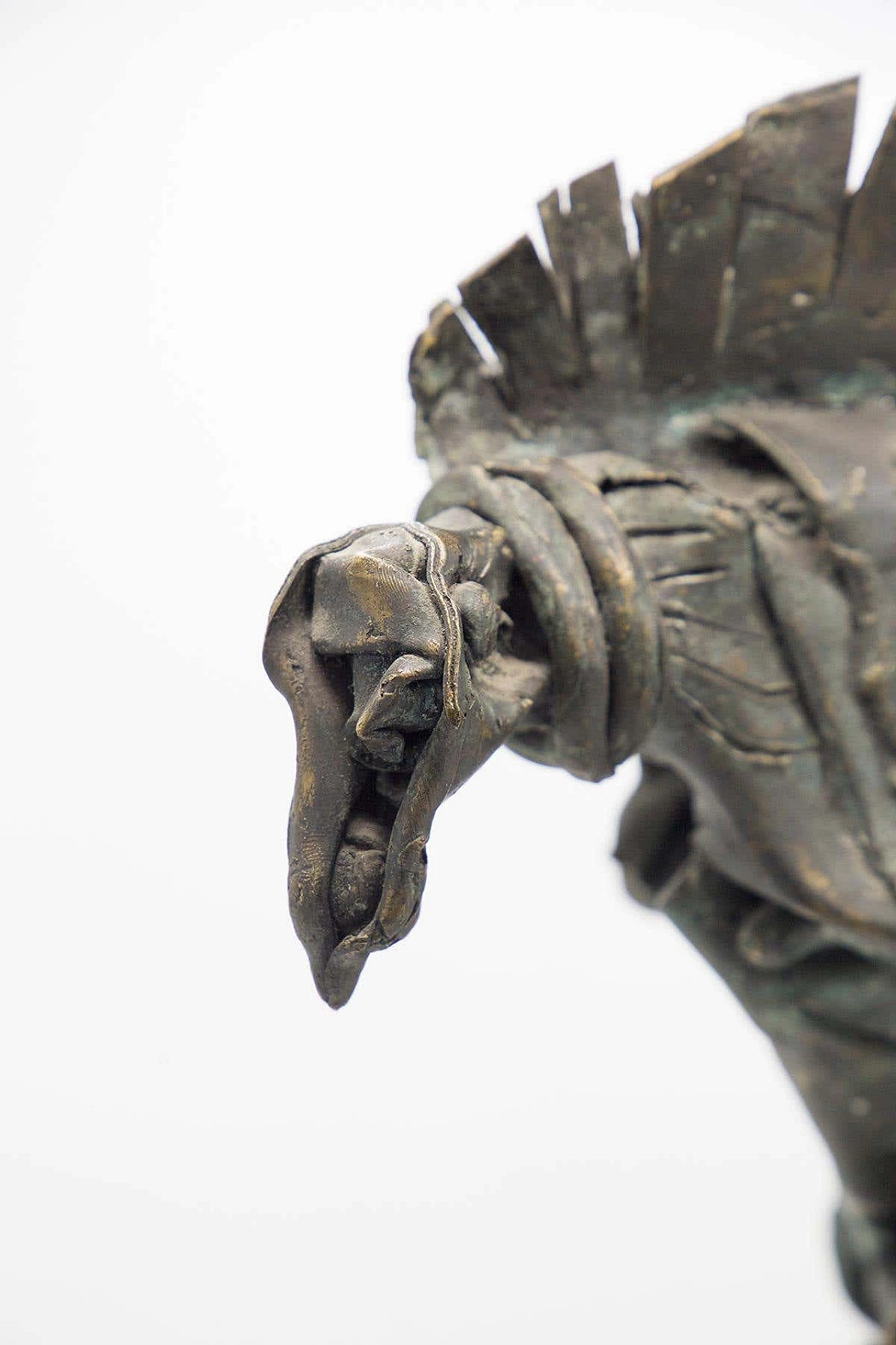 Brutalist bronze sculpture of mythological bird on travertine base, 1950s 2