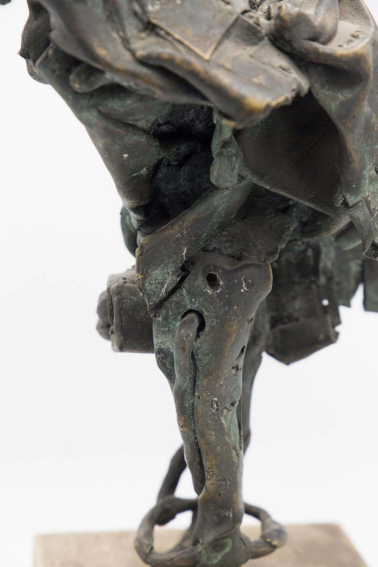 Brutalist bronze sculpture of mythological bird on travertine base, 1950s 3