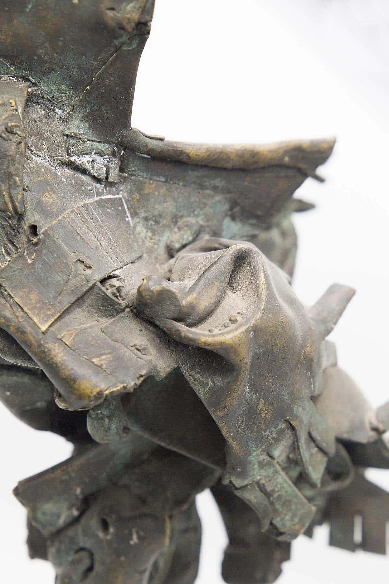 Brutalist bronze sculpture of mythological bird on travertine base, 1950s 6