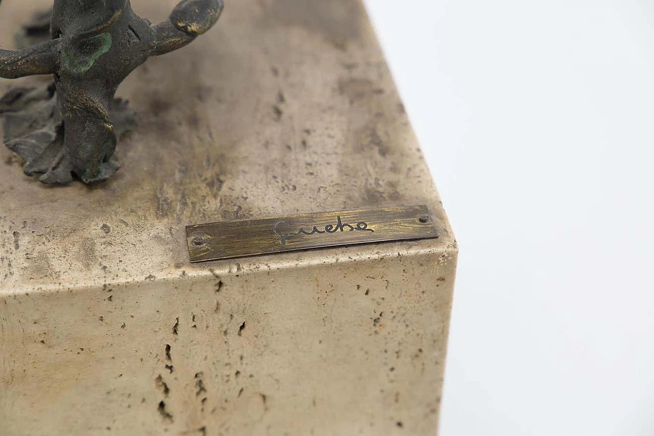 Brutalist bronze sculpture of mythological bird on travertine base, 1950s 7