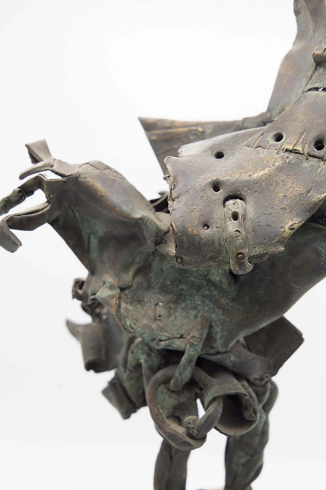 Brutalist bronze sculpture of mythological bird on travertine base, 1950s 11