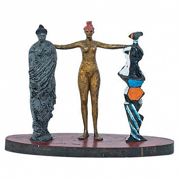 Salvatore Fiume, Three Graces, painted bronze sculpture, 1988