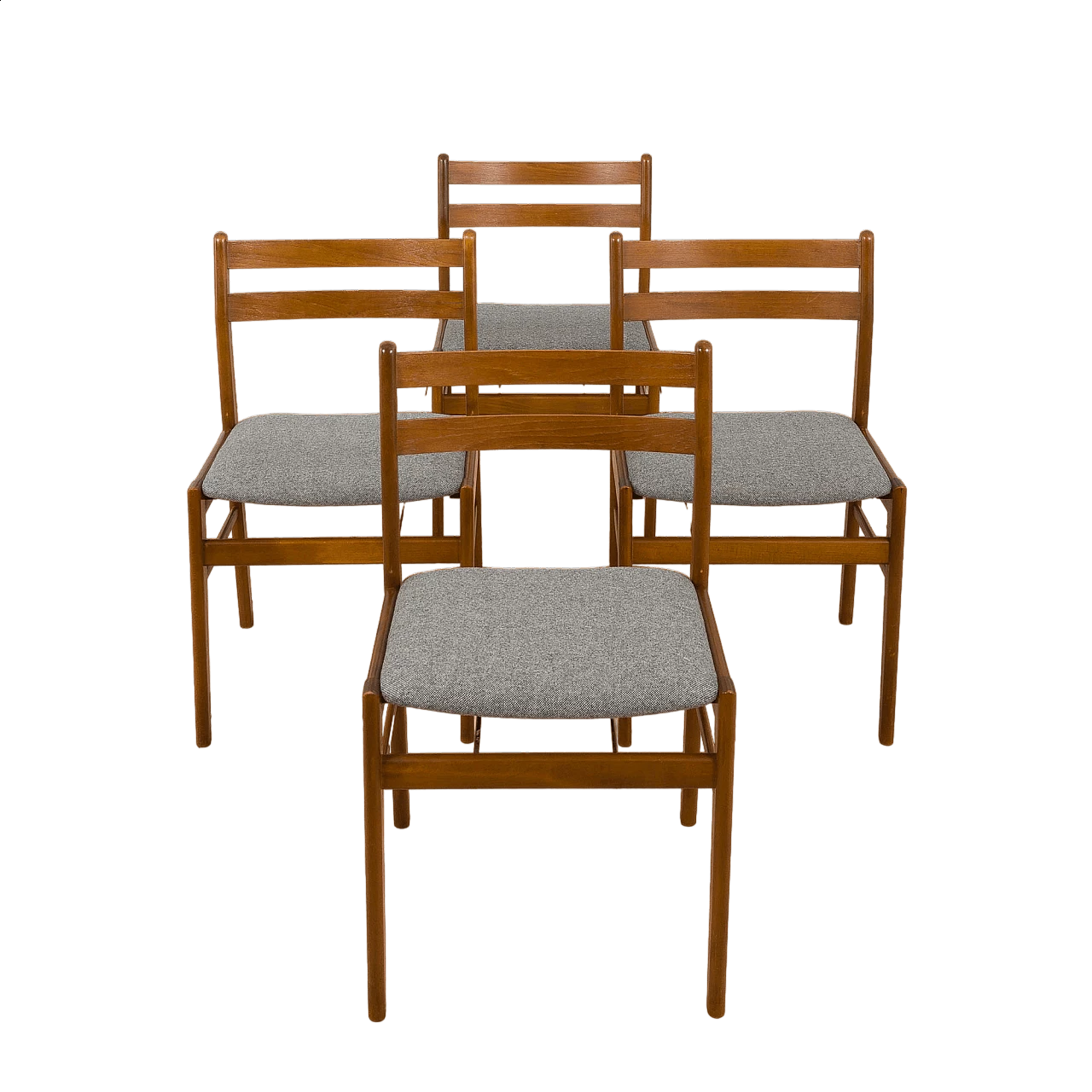 4 Danish wooden chairs upholstered in gray wool, 1960s 14