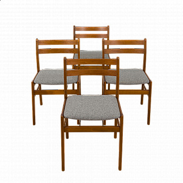 4 Danish wooden chairs upholstered in gray wool, 1960s