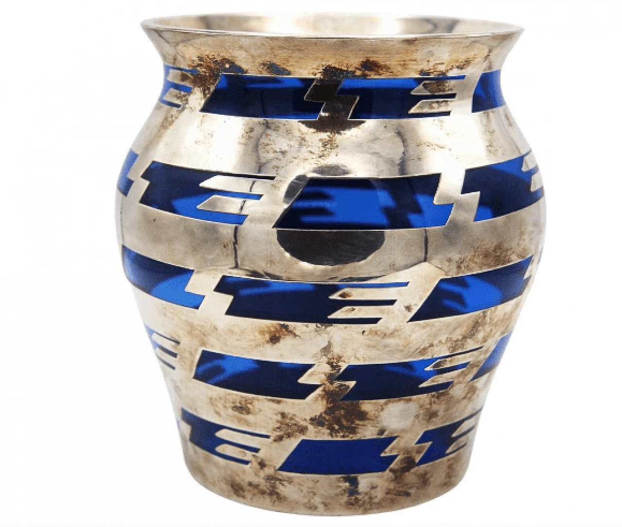 Vaso in vetro blu e metallo argentato di Baccarat, anni '20 1