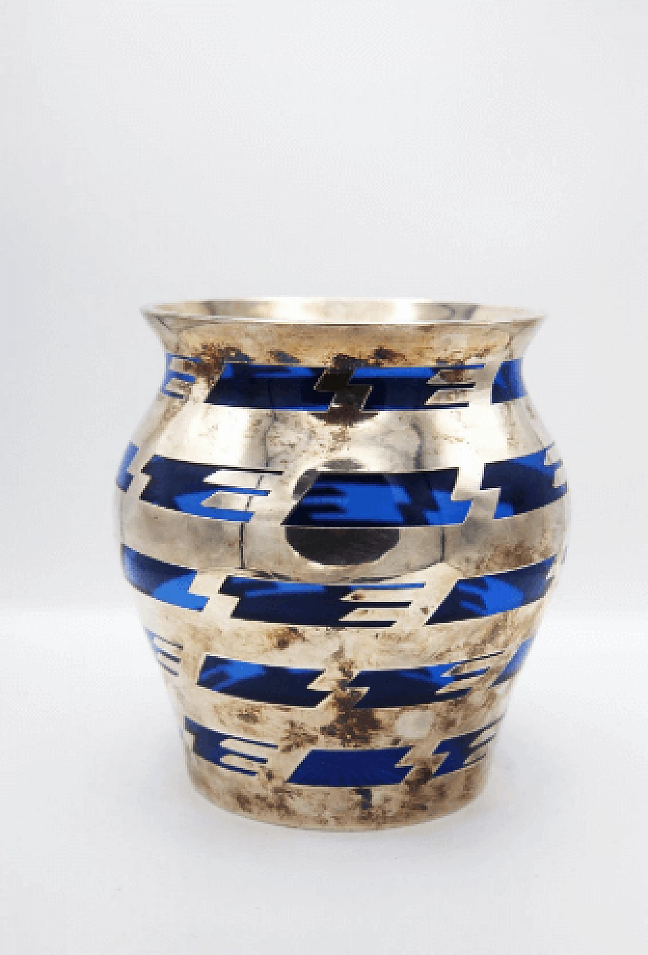 Vaso in vetro blu e metallo argentato di Baccarat, anni '20 3
