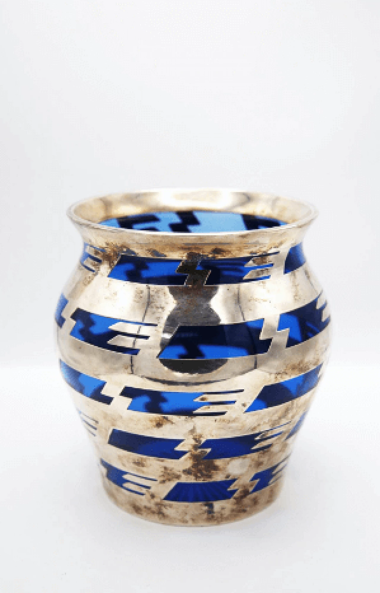Vaso in vetro blu e metallo argentato di Baccarat, anni '20 5