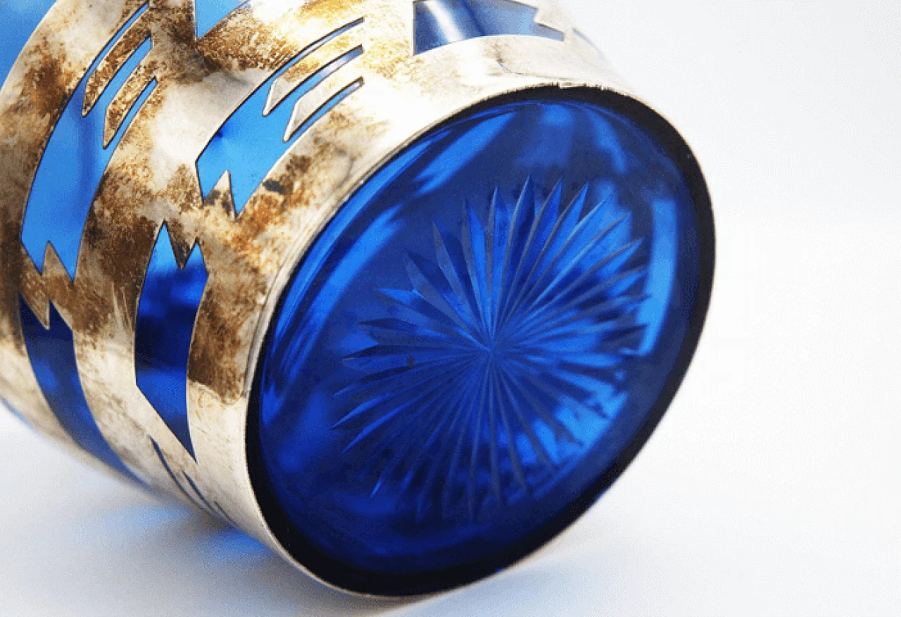 Vaso in vetro blu e metallo argentato di Baccarat, anni '20 9