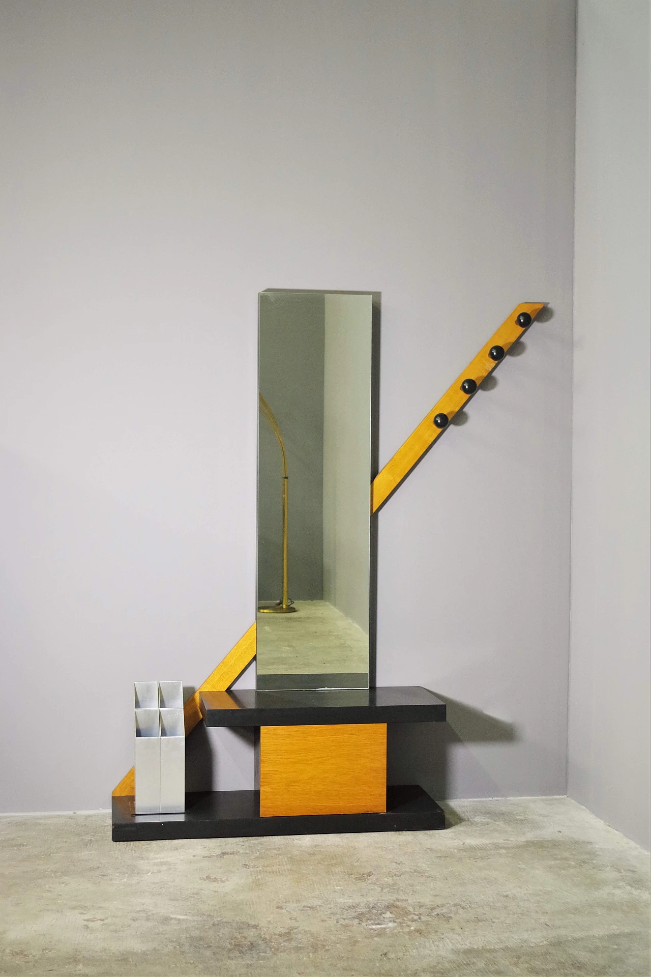 Mobile con appendiabiti, anta, portaombrelli e specchio, anni '70 7