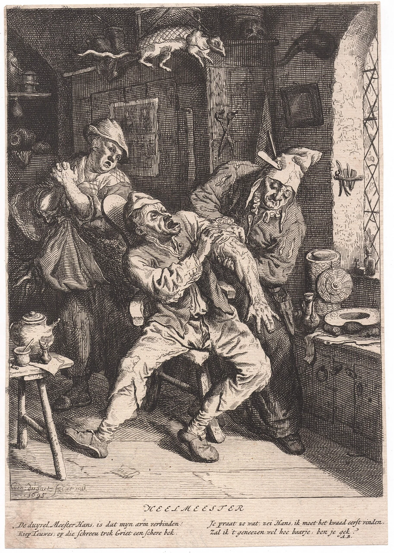 Heelmeester (The Surgeon) by Cornelis Dusart, etching, 17th century 1