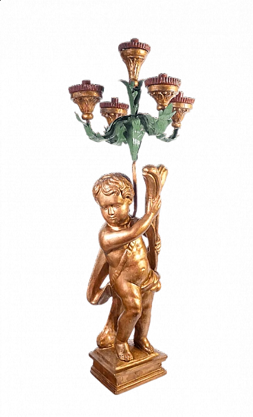Putto with wooden five-lamp candlestick, late 18th century