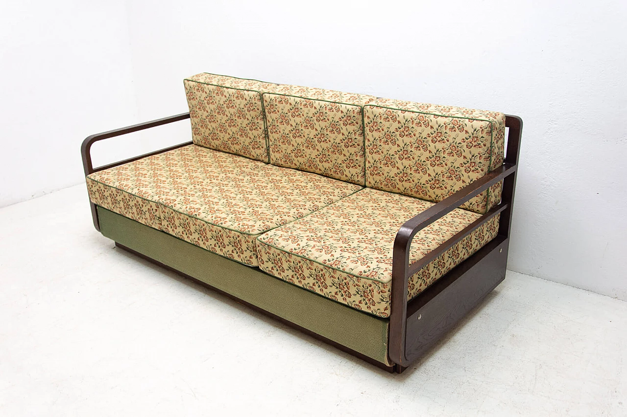 Art Deco sofa bed in dark stained oak, 1950s 2