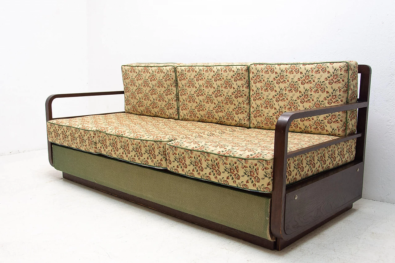 Art Deco sofa bed in dark stained oak, 1950s 3