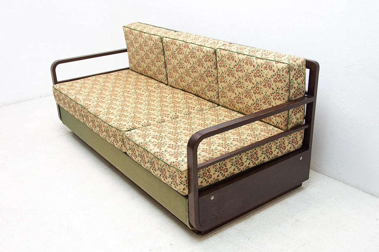 Art Deco sofa bed in dark stained oak, 1950s 4