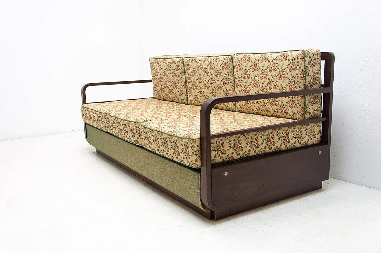 Art Deco sofa bed in dark stained oak, 1950s 5