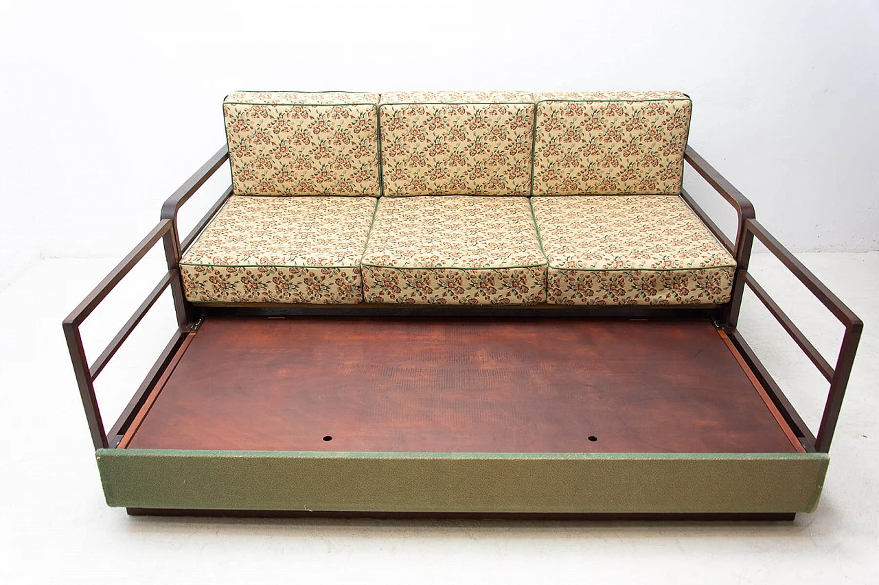 Art Deco sofa bed in dark stained oak, 1950s 10