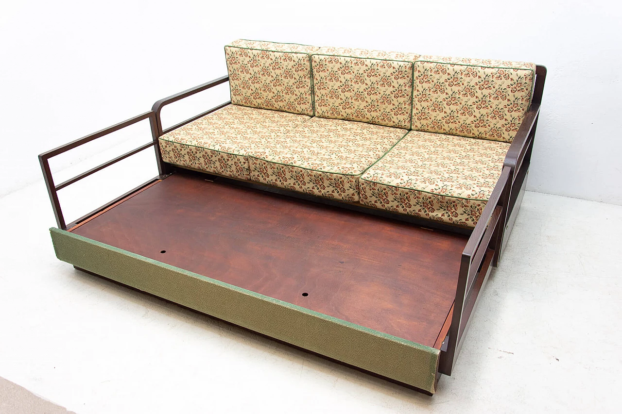 Art Deco sofa bed in dark stained oak, 1950s 11