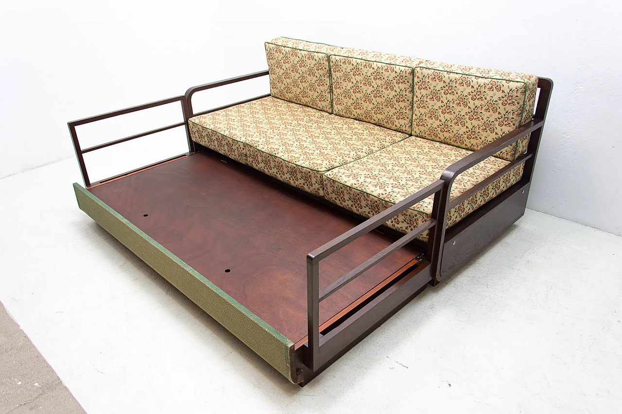 Art Deco sofa bed in dark stained oak, 1950s 12