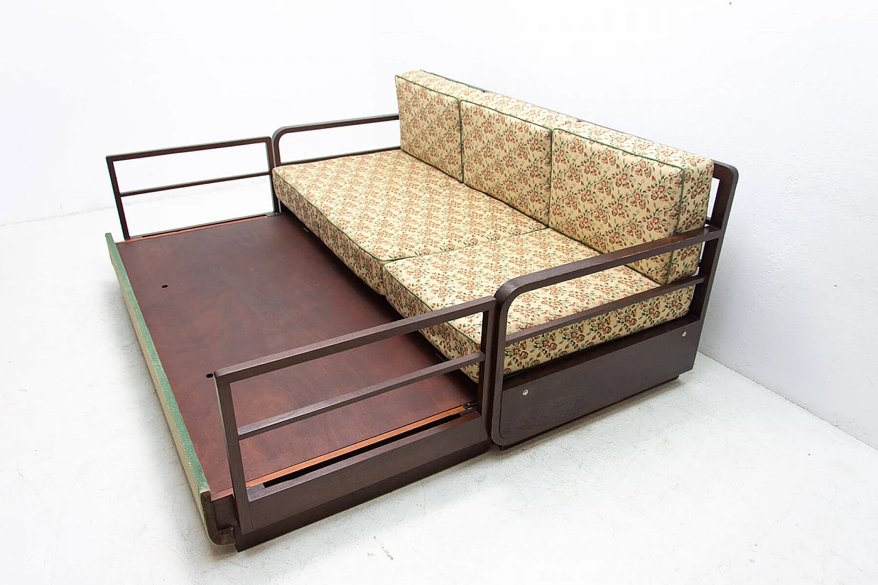 Art Deco sofa bed in dark stained oak, 1950s 13