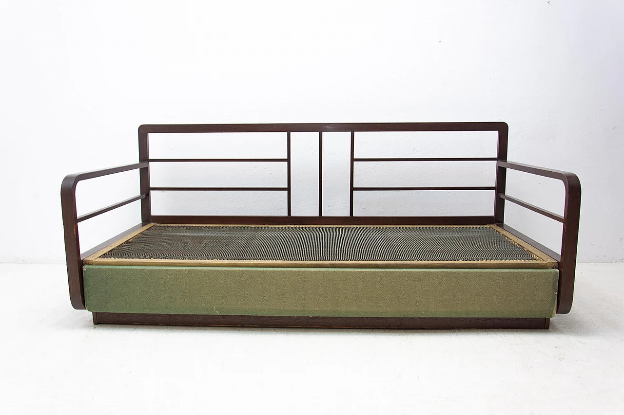 Art Deco sofa bed in dark stained oak, 1950s 16