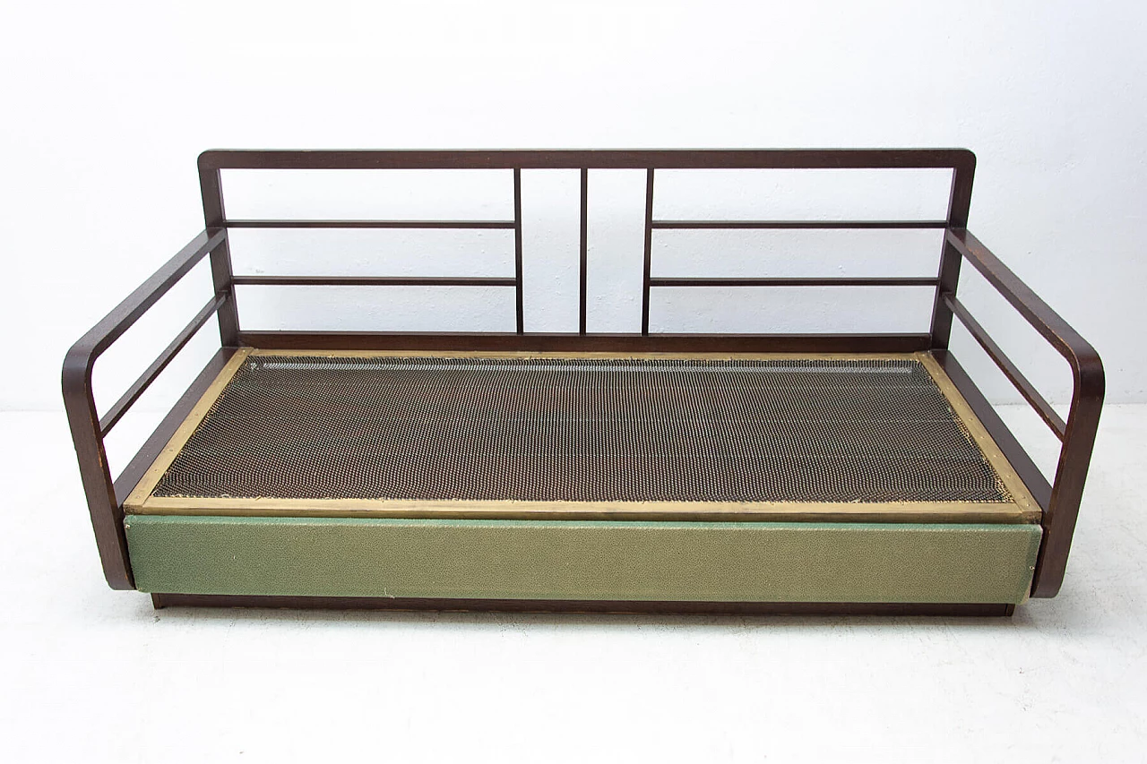 Art Deco sofa bed in dark stained oak, 1950s 17