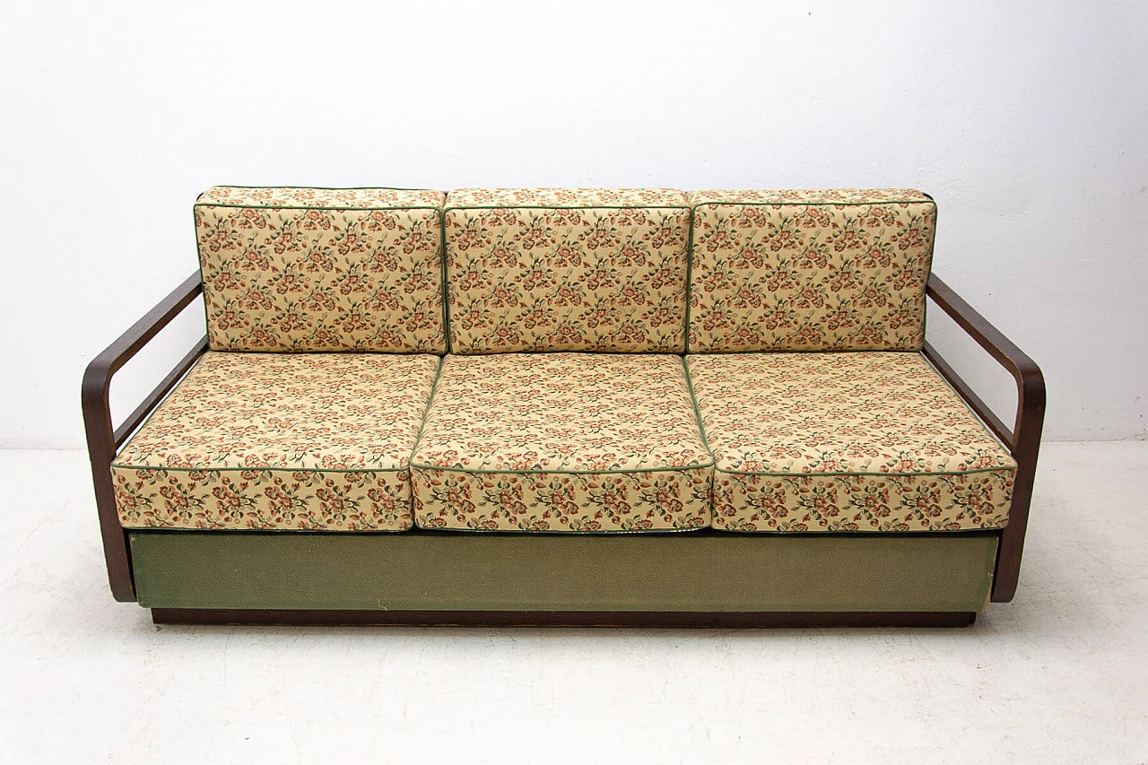 Art Deco sofa bed in dark stained oak, 1950s 21