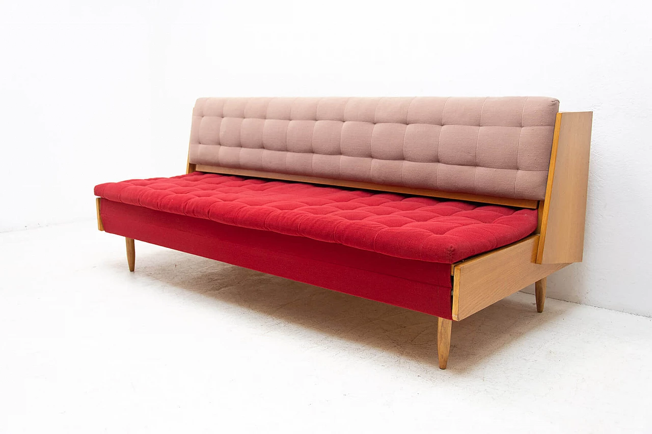 Czechoslovakian ash and fabric sofa bed, 1960s 2