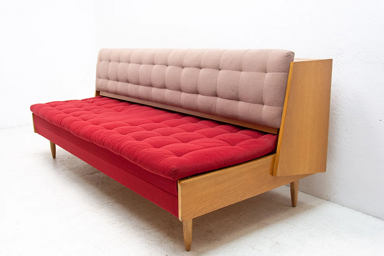 Czechoslovakian ash and fabric sofa bed, 1960s 3